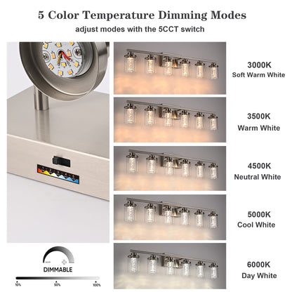 Modern Bubble Crystal 4-Light Vanity Light – 5CCT Adjustable LED Wall Sconce Cylindrical Clear Shade for Bathroom Glamour