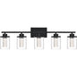 Modern Bubble Crystal 5-Light Vanity Light – 5CCT LED Black Wall Sconce, Adjustable Bulb Orientation, Round Glass & Cylindrical Crystal Shade for Bathroom Glamour