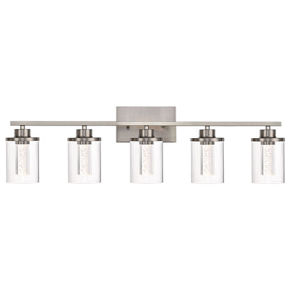 Modern Bubble Crystal 5-Light Vanity Light – 5CCT Adjustable LED Wall Sconce Cylindrical Clear Shade Wall Lights for Bathroom Glamour