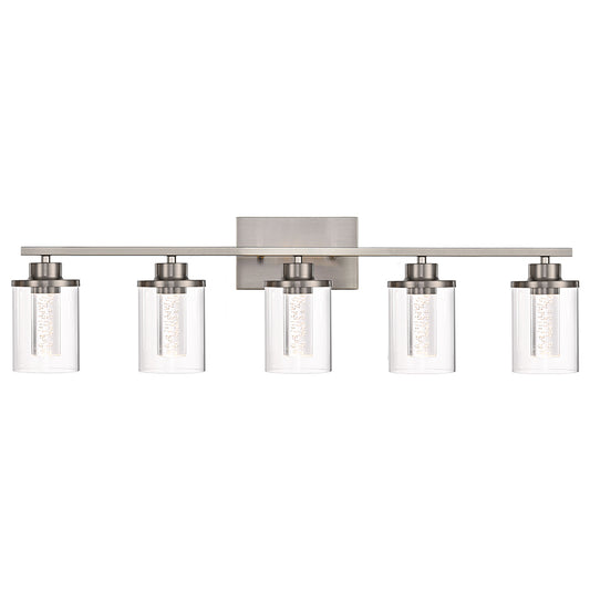 Modern Bubble Crystal 5-Light Vanity Light – 5CCT Adjustable LED Wall Sconce Cylindrical Clear Shade Wall Lights for Bathroom Glamour
