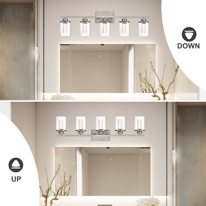 Modern Bubble Crystal 5-Light Vanity Light – 5CCT Adjustable LED Wall Sconce Cylindrical Clear Shade Wall Lights for Bathroom Glamour