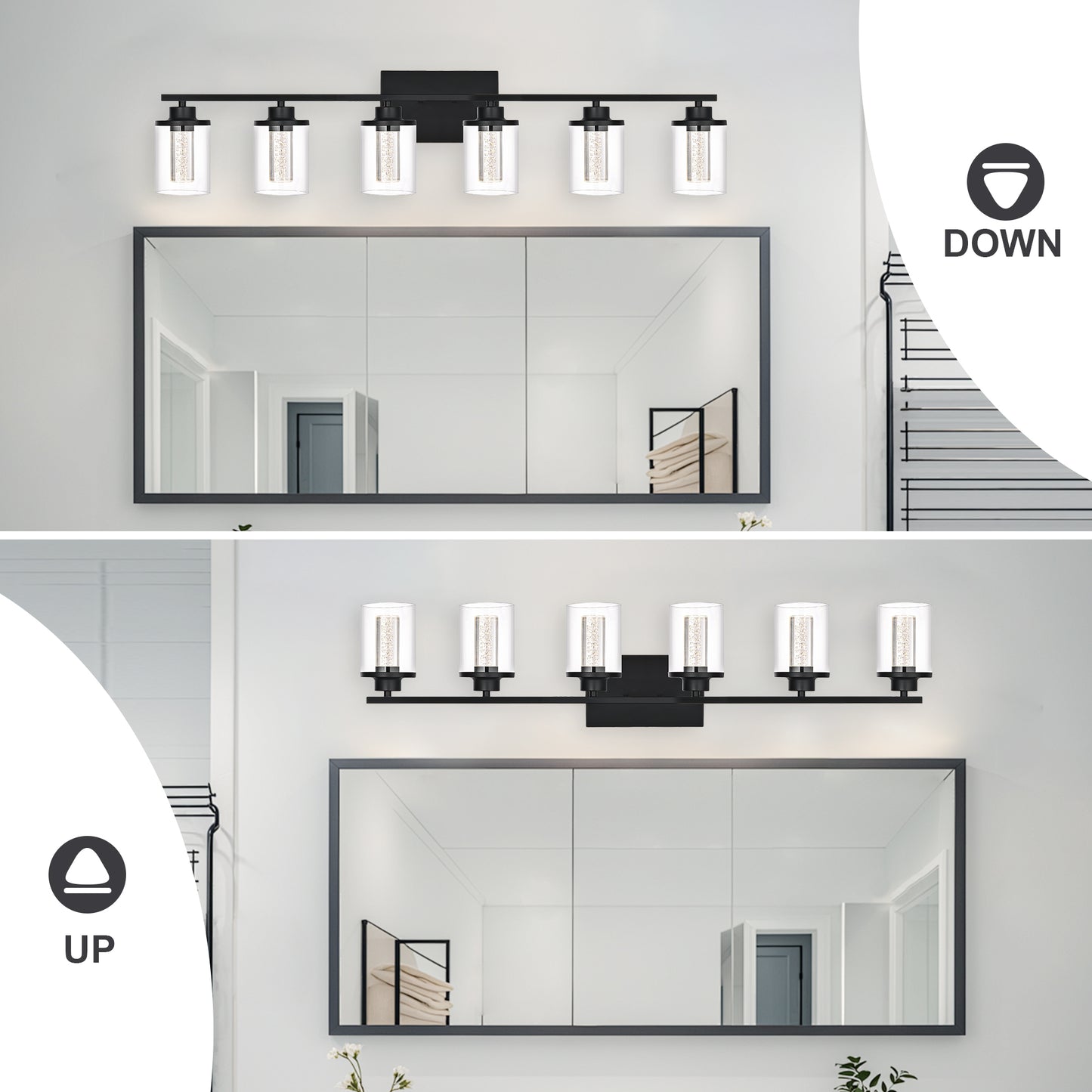 Modern Bubble Crystal 6-Light Vanity Light – 5CCT Adjustable Black LED Wall Sconce Cylindrical Clear Shade Wall Lights for Bathroom Glamour