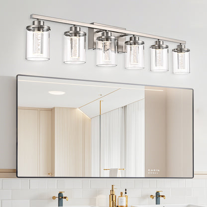 Modern Bubble Crystal 6-Light Vanity Light – 5CCT Adjustable LED Wall Sconce Cylindrical Clear Shade Wall Lights for Bathroom Glamour