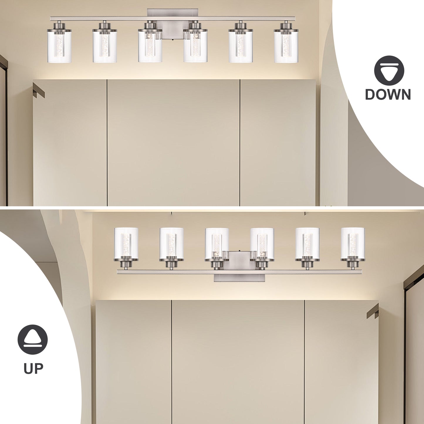 Modern Bubble Crystal 6-Light Vanity Light – 5CCT Adjustable LED Wall Sconce Cylindrical Clear Shade Wall Lights for Bathroom Glamour