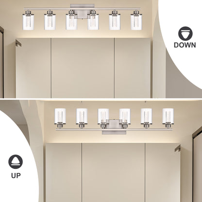 Modern Bubble Crystal 6-Light Vanity Light – 5CCT Adjustable LED Wall Sconce Cylindrical Clear Shade Wall Lights for Bathroom Glamour