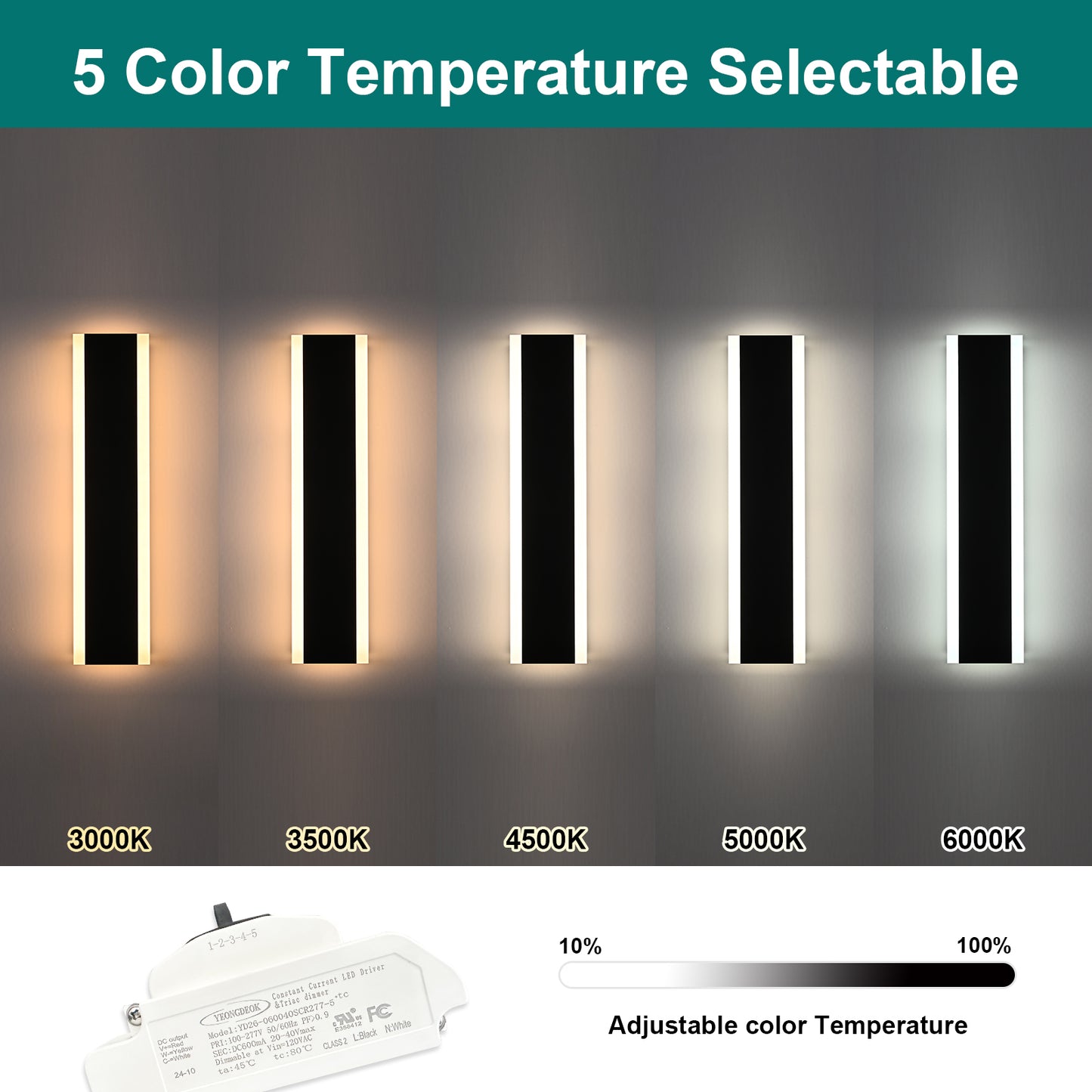 2 Pack 24in LED Outdoor Wall Light, Modern Waterproof Exterior Garage Sconce Lighting, IP65 Black Finish, 3000K Warm White/4000K Daylight, Hardwired for Porch, Patio, Entryway