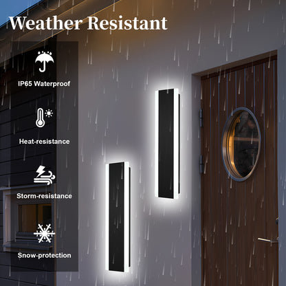 2 Pack 24in LED Outdoor Wall Light, Modern Waterproof Exterior Garage Sconce Lighting, IP65 Black Finish, 3000K Warm White/4000K Daylight, Hardwired for Porch, Patio, Entryway