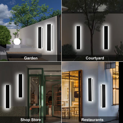 2 Pack 24in LED Outdoor Wall Light, Modern Waterproof Exterior Garage Sconce Lighting, IP65 Black Finish, 3000K Warm White/4000K Daylight, Hardwired for Porch, Patio, Entryway