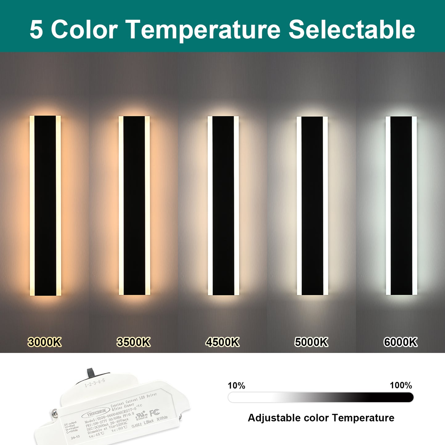 2 Pack 32in LED Outdoor Wall Light, Modern Waterproof Exterior Garage Sconce Lighting, IP65 Black Finish, 3000K Warm White/4000K Daylight, Hardwired for Porch, Patio, Entryway