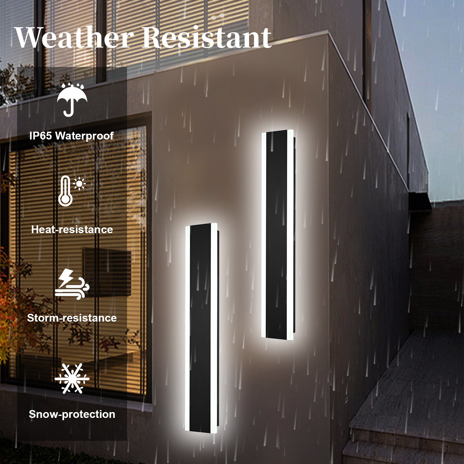 2 Pack 32in LED Outdoor Wall Light, Modern Waterproof Exterior Garage Sconce Lighting, IP65 Black Finish, 3000K Warm White/4000K Daylight, Hardwired for Porch, Patio, Entryway