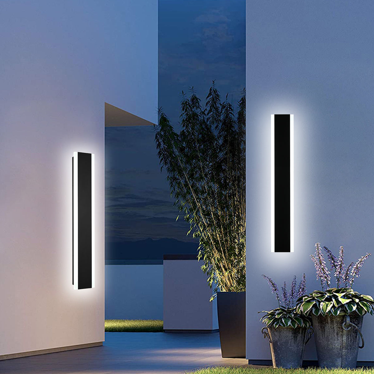 2 Pack 32in LED Outdoor Wall Light, Modern Waterproof Exterior Garage Sconce Lighting, IP65 Black Finish, 3000K Warm White/4000K Daylight, Hardwired for Porch, Patio, Entryway