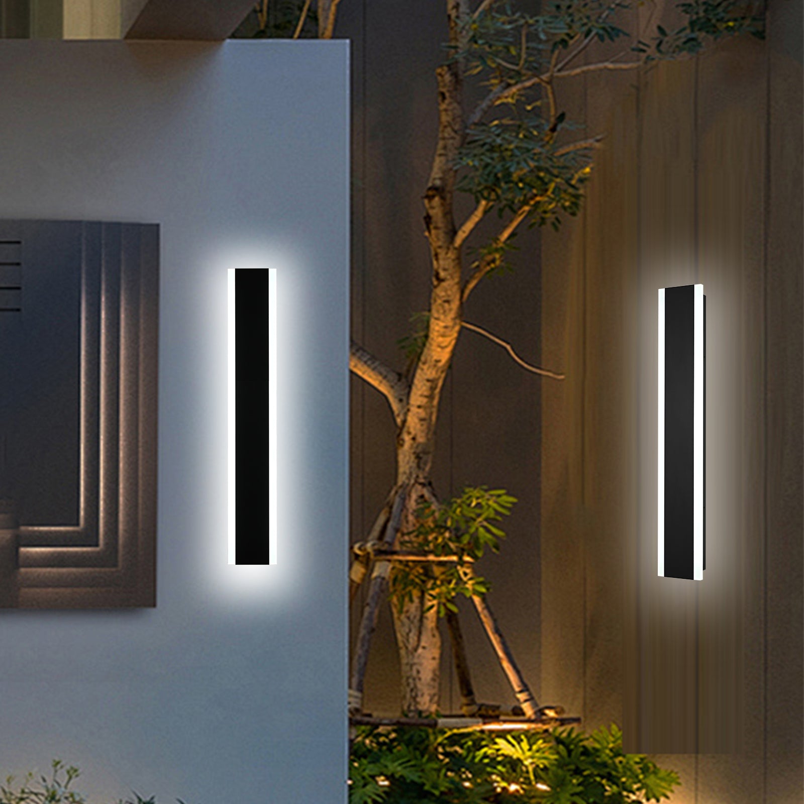 2 Pack 32in LED Outdoor Wall Light, Modern Waterproof Exterior Garage Sconce Lighting, IP65 Black Finish, 3000K Warm White/4000K Daylight, Hardwired for Porch, Patio, Entryway