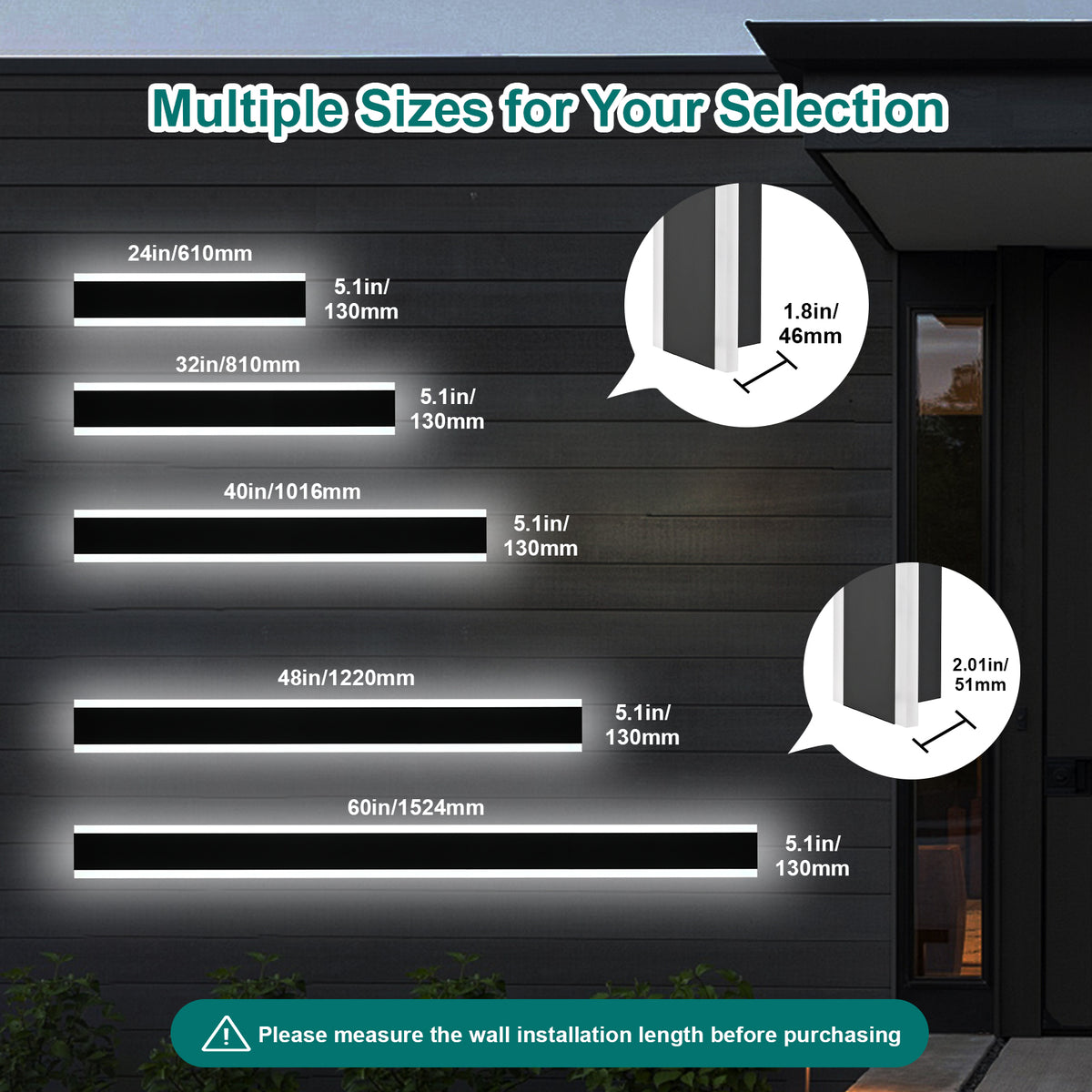 2 Pack 32in LED Outdoor Wall Light, Modern Waterproof Exterior Garage Sconce Lighting, IP65 Black Finish, 3000K Warm White/4000K Daylight, Hardwired for Porch, Patio, Entryway