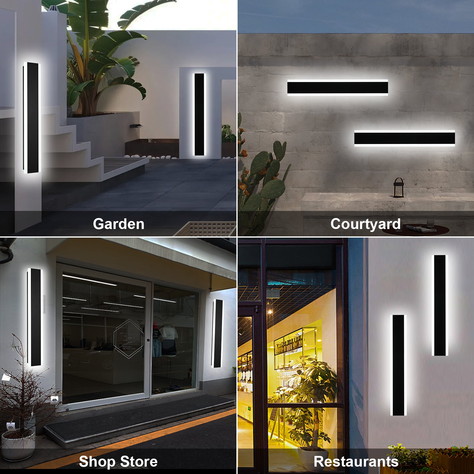 2 Pack 32in LED Outdoor Wall Light, Modern Waterproof Exterior Garage Sconce Lighting, IP65 Black Finish, 3000K Warm White/4000K Daylight, Hardwired for Porch, Patio, Entryway