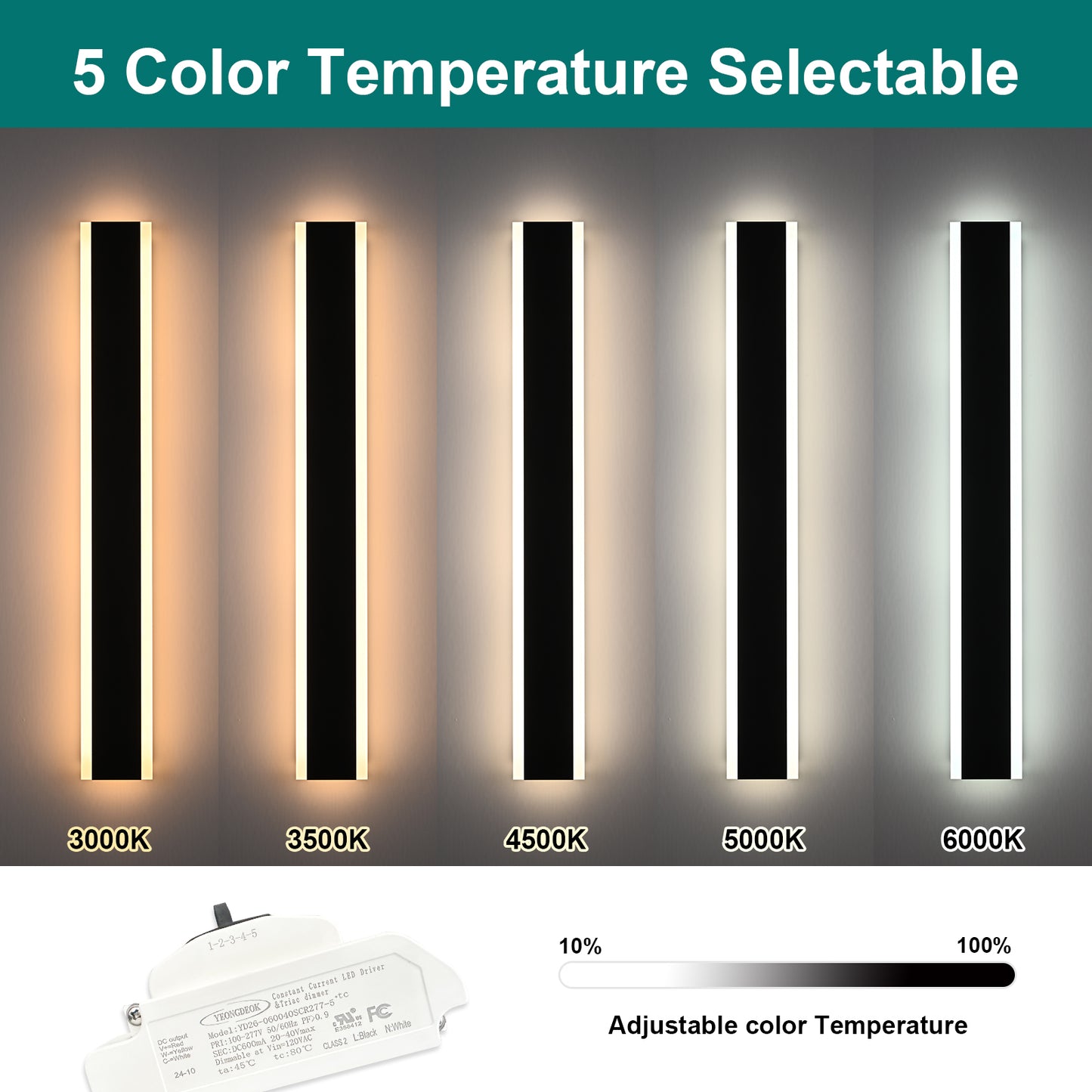 2 Pack 40in Integrated LED Outdoor Wall Light, Modern Waterproof Exterior Garage Sconce Lighting, IP65 Black Finish, 3000K Warm White/6000K Daylight, Hardwired for Porch, Patio, Entryway