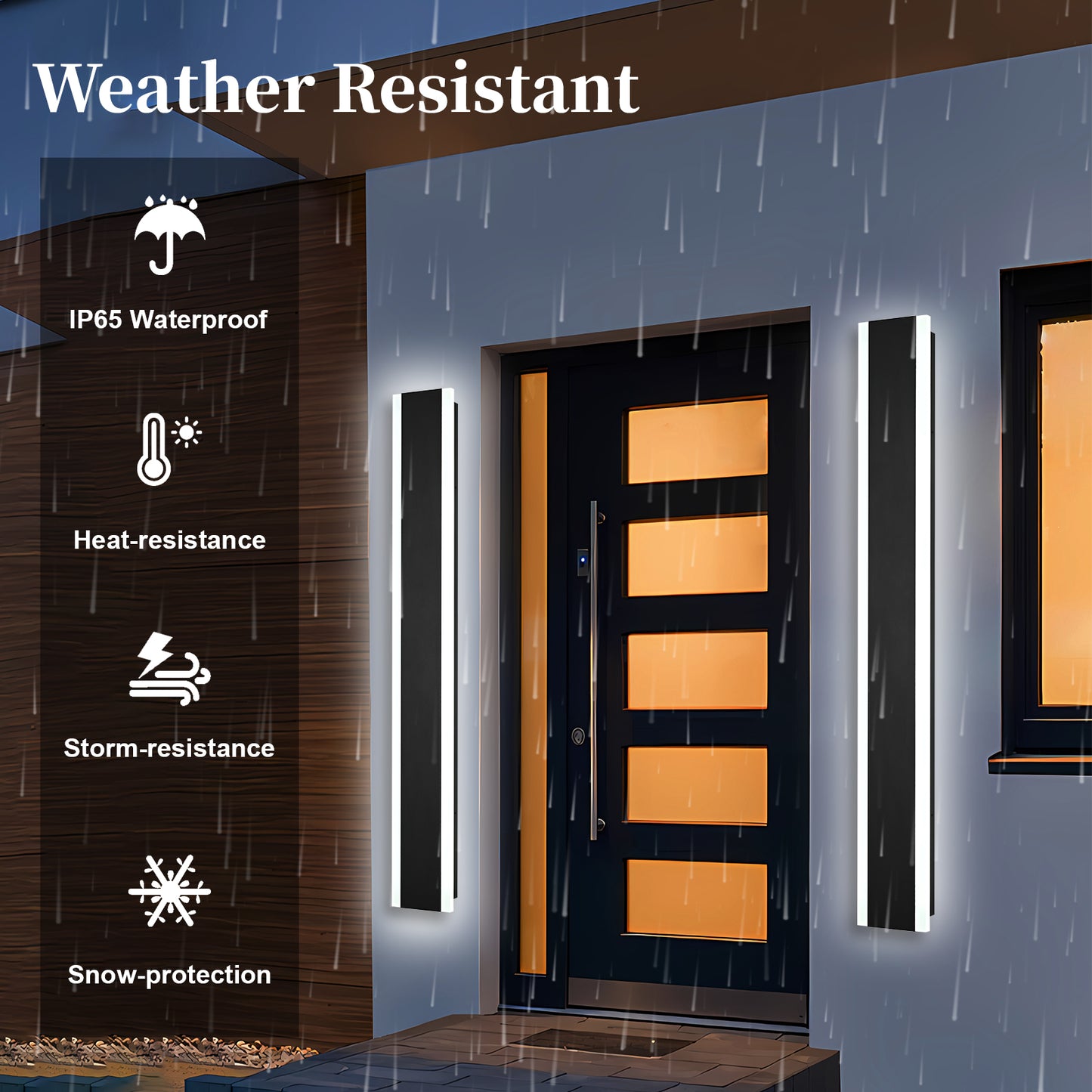 2 Pack 40in Integrated LED Outdoor Wall Light, Modern Waterproof Exterior Garage Sconce Lighting, IP65 Black Finish, 3000K Warm White/6000K Daylight, Hardwired for Porch, Patio, Entryway