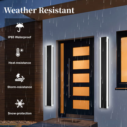 2 Pack 40in Integrated LED Outdoor Wall Light, Modern Waterproof Exterior Garage Sconce Lighting, IP65 Black Finish, 3000K Warm White/6000K Daylight, Hardwired for Porch, Patio, Entryway