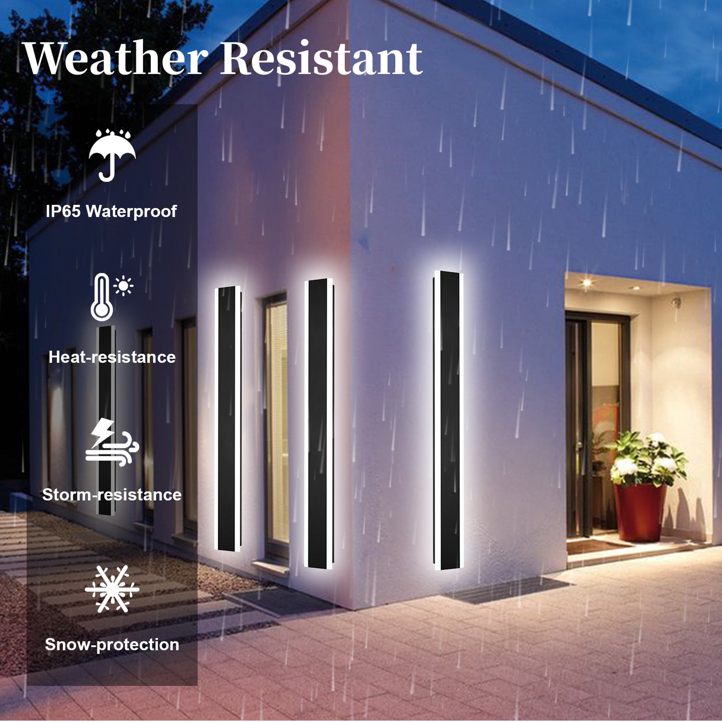2 Pack 48in Integrated LED Outdoor Wall Light, Modern Waterproof Exterior Garage Sconce Lighting, IP65 Black Finish, 3000K Warm White/6000K Daylight, Hardwired for Porch, Patio, Entryway
