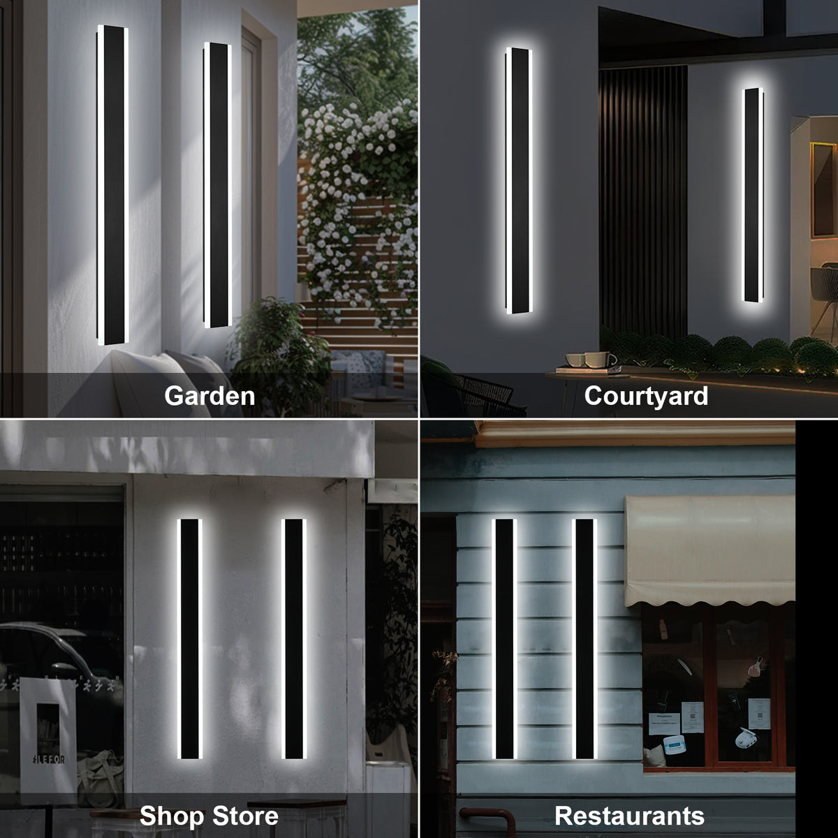 2 Pack 48in Integrated LED Outdoor Wall Light, Modern Waterproof Exterior Garage Sconce Lighting, IP65 Black Finish, 3000K Warm White/6000K Daylight, Hardwired for Porch, Patio, Entryway