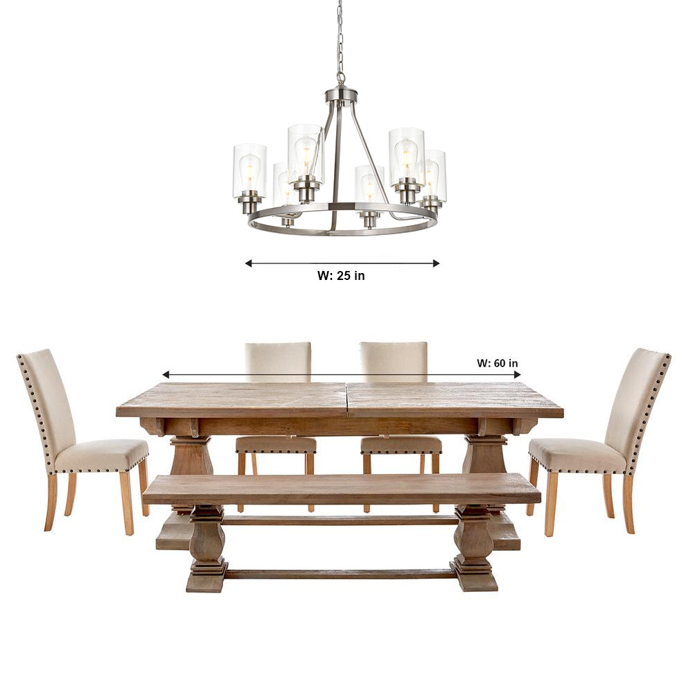 6 Lights Round Chandelier Brushed Nickel Island Lighting Dining Room Lighting Fixtures Hanging Glass Pendant Light for Kitchen Living Room Bedroom