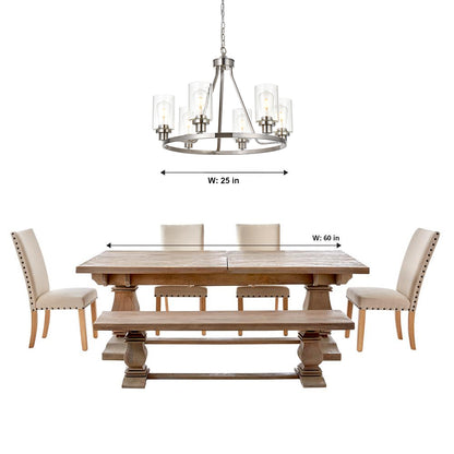 6 Lights Round Chandelier Brushed Nickel Island Lighting Dining Room Lighting Fixtures Hanging Glass Pendant Light for Kitchen Living Room Bedroom