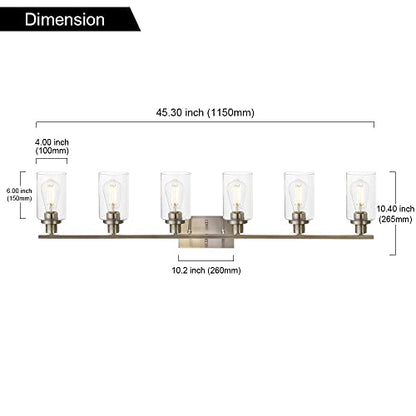 Modern Bathroom Vanity Light Fixtures 6-Light Brushed Nickel Contemporary Wall Light with Glass Shade for Kitchen Living Room Bedroom