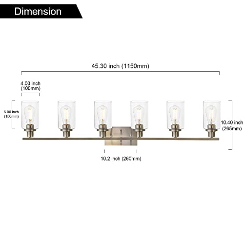 Modern Bathroom Vanity Light Fixtures 6-Light Brushed Nickel Contemporary Wall Light with Glass Shade for Kitchen Living Room Bedroom