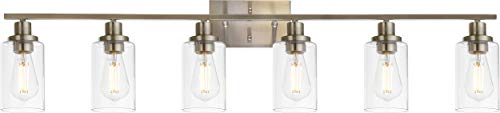 Modern Bathroom Vanity Light Fixtures 6-Light Brushed Nickel Contemporary Wall Light with Glass Shade for Kitchen Living Room Bedroom