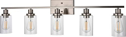 5-Light Bathroom Vanity Light Brushed Nickel Wall Sconce Modern Light Fixtures Wall Mount with Clear Glass Shade for Porch Bedroom Hallway Kitchen