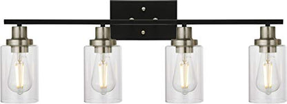4-Light Modern Vanity Lights with Clear Glass Shade, Black Bathroom Lighting Fixtures Over Mirror Brushed Nickel Wall Mount Lamp for Bedroom Vanity Table Mirror Cabinets