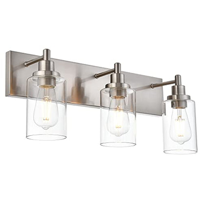 Brushed Nickel Bathroom Light Fixture with Clear Glass Shade, Modern Bath Wall Mounted Lamp Industrial Vanity Light for Mirror, Living Room, Bedroom, Hallway