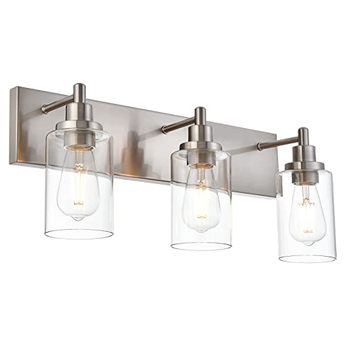 Brushed Nickel Bathroom Light Fixture with Clear Glass Shade, Modern Bath Wall Mounted Lamp Industrial Vanity Light for Mirror, Living Room, Bedroom, Hallway