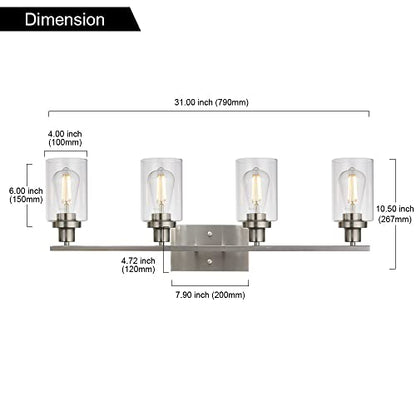 Bathroom Light Fixtures Brushed Nickel 4 Heads Modern Vanity Lights Wall Sconce with Clear Glass Shade for Hallway Kitchen Bedroom Living Room
