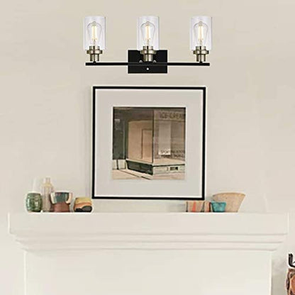 Modern Bathroom Lighting with Clear Glass Shade, 3-Light Black Vanity Light Wall Mount Lamp for Bedroom Vanity Table Bathroom Dressing Table, Brushed Nickel Finish Socket