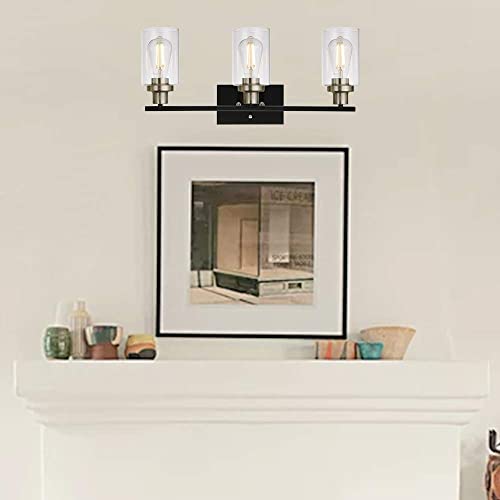 Modern Bathroom Lighting with Clear Glass Shade, 3-Light Black Vanity Light Wall Mount Lamp for Bedroom Vanity Table Bathroom Dressing Table, Brushed Nickel Finish Socket