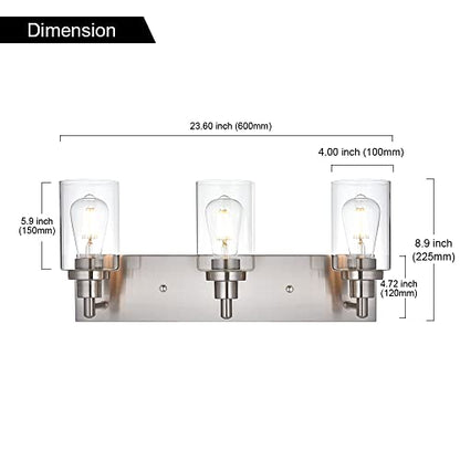 Brushed Nickel Bathroom Light Fixture with Clear Glass Shade, Modern Bath Wall Mounted Lamp Industrial Vanity Light for Mirror, Living Room, Bedroom, Hallway