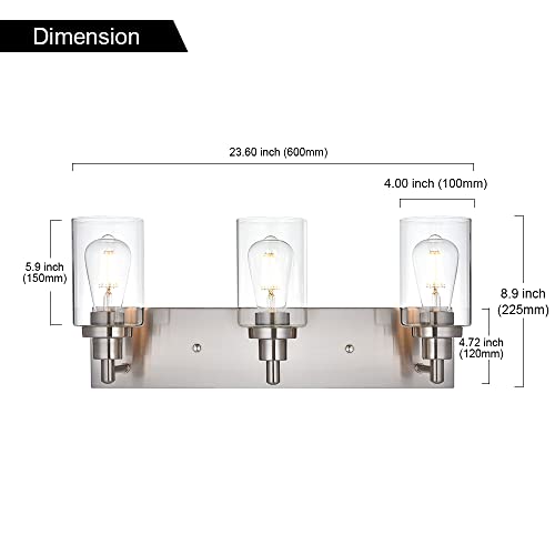 Brushed Nickel Bathroom Light Fixture with Clear Glass Shade, Modern Bath Wall Mounted Lamp Industrial Vanity Light for Mirror, Living Room, Bedroom, Hallway