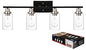 4-Light Modern Vanity Lights with Clear Glass Shade, Black Bathroom Lighting Fixtures Over Mirror Brushed Nickel Wall Mount Lamp for Bedroom Vanity Table Mirror Cabinets
