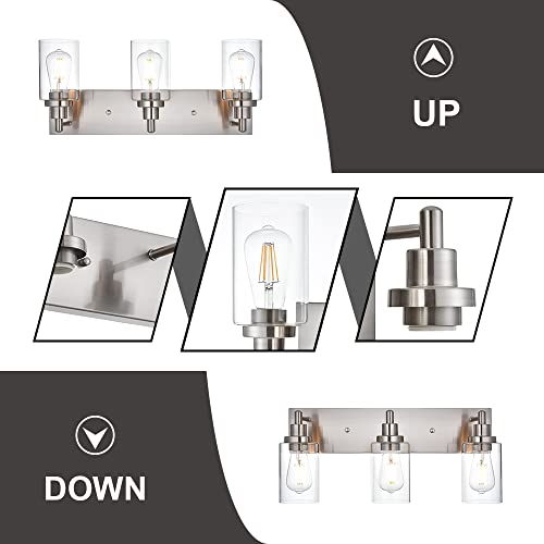Brushed Nickel Bathroom Light Fixture with Clear Glass Shade, Modern Bath Wall Mounted Lamp Industrial Vanity Light for Mirror, Living Room, Bedroom, Hallway