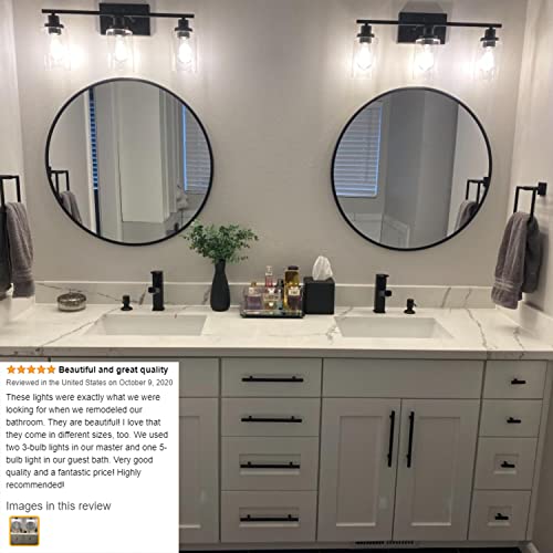 Bathroom Vanity Light Fixtures 3 Lights Wall Sconce Black with Clear Glass Shade for Bedroom Living Room Hallway Kitchen