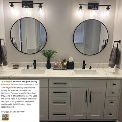 Bathroom Vanity Light Fixtures 3 Lights Wall Sconce Black with Clear Glass Shade for Bedroom Living Room Hallway Kitchen
