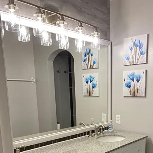 5-Light Bathroom Vanity Light Brushed Nickel Wall Sconce Modern Light Fixtures Wall Mount with Clear Glass Shade for Porch Bedroom Hallway Kitchen