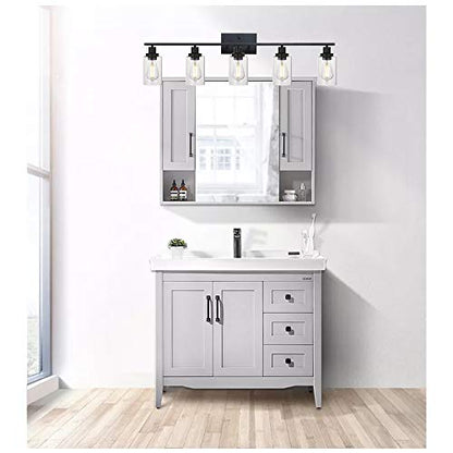 40 Inches Length 5-Light Bathroom Vanity Light Fixtures Black Industrial Wall Sconce Lighting with Clear Glass Shade for Living Room Bedroom Hallway Kitchen