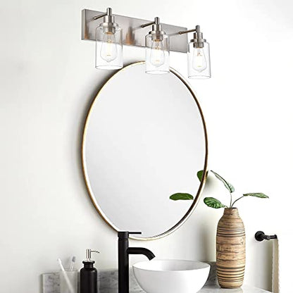 Brushed Nickel Bathroom Light Fixture with Clear Glass Shade, Modern Bath Wall Mounted Lamp Industrial Vanity Light for Mirror, Living Room, Bedroom, Hallway