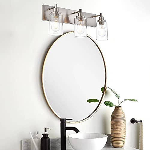 Brushed Nickel Bathroom Light Fixture with Clear Glass Shade, Modern Bath Wall Mounted Lamp Industrial Vanity Light for Mirror, Living Room, Bedroom, Hallway