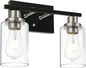 Modern Bathroom Light Fixtures 2-Light Matte Black Vanity Light with Clear Glass Shade for Stair Entryway Hallway, Brushed Nickel Socket