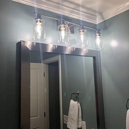 Bathroom Light Fixtures Brushed Nickel 4 Heads Modern Vanity Lights Wall Sconce with Clear Glass Shade for Hallway Kitchen Bedroom Living Room