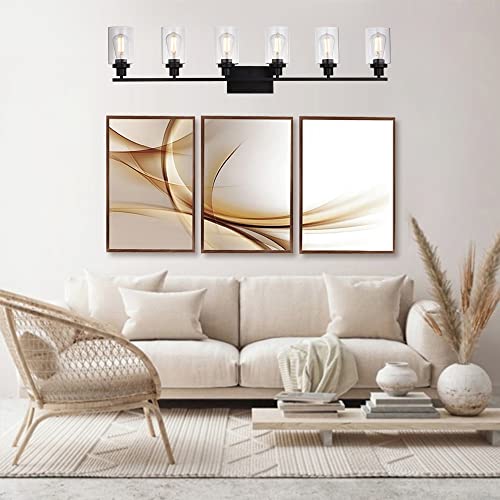 Black Vanity Light Fixture 6-Light Industrial Metal Wall Sconce Bathroom Lighting for Bedroom Hallway Kitchen, Clear Glass Shade Included