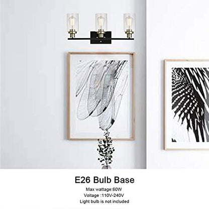 Modern Bathroom Lighting with Clear Glass Shade, 3-Light Black Vanity Light Wall Mount Lamp for Bedroom Vanity Table Bathroom Dressing Table, Brushed Nickel Finish Socket