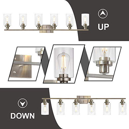 Modern Bathroom Vanity Light Fixtures 6-Light Brushed Nickel Contemporary Wall Light with Glass Shade for Kitchen Living Room Bedroom